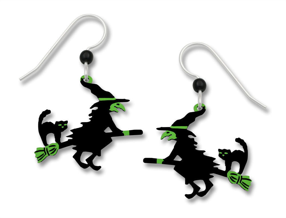 Witch And Cat On A Broom Earrings