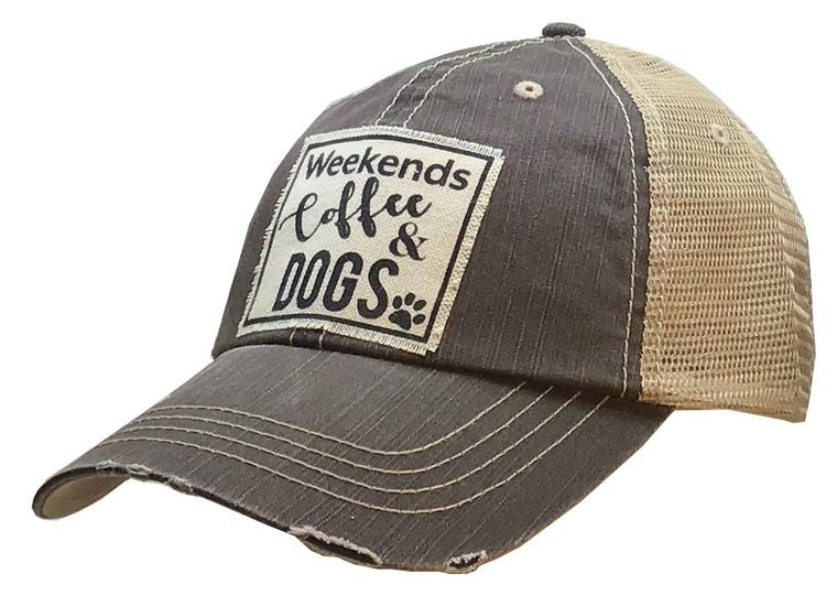 Weekends Coffee & Dogs Distressed Trucker Cap