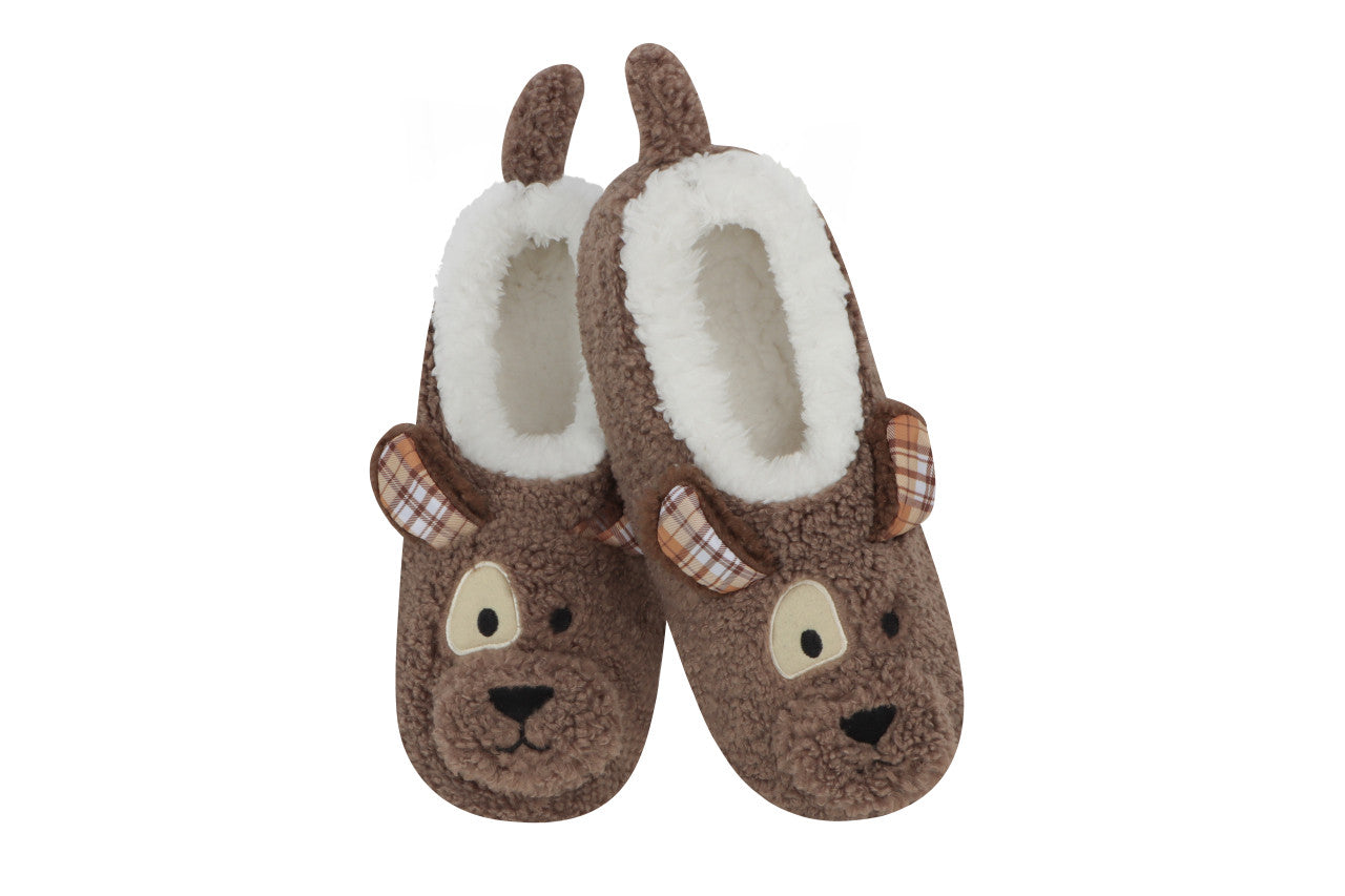 Snoozies Brown Puppy Buddy Slippers - Child Sizes